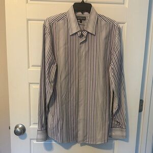 Express Men's Pinstripe Dress Shirt - Black and White